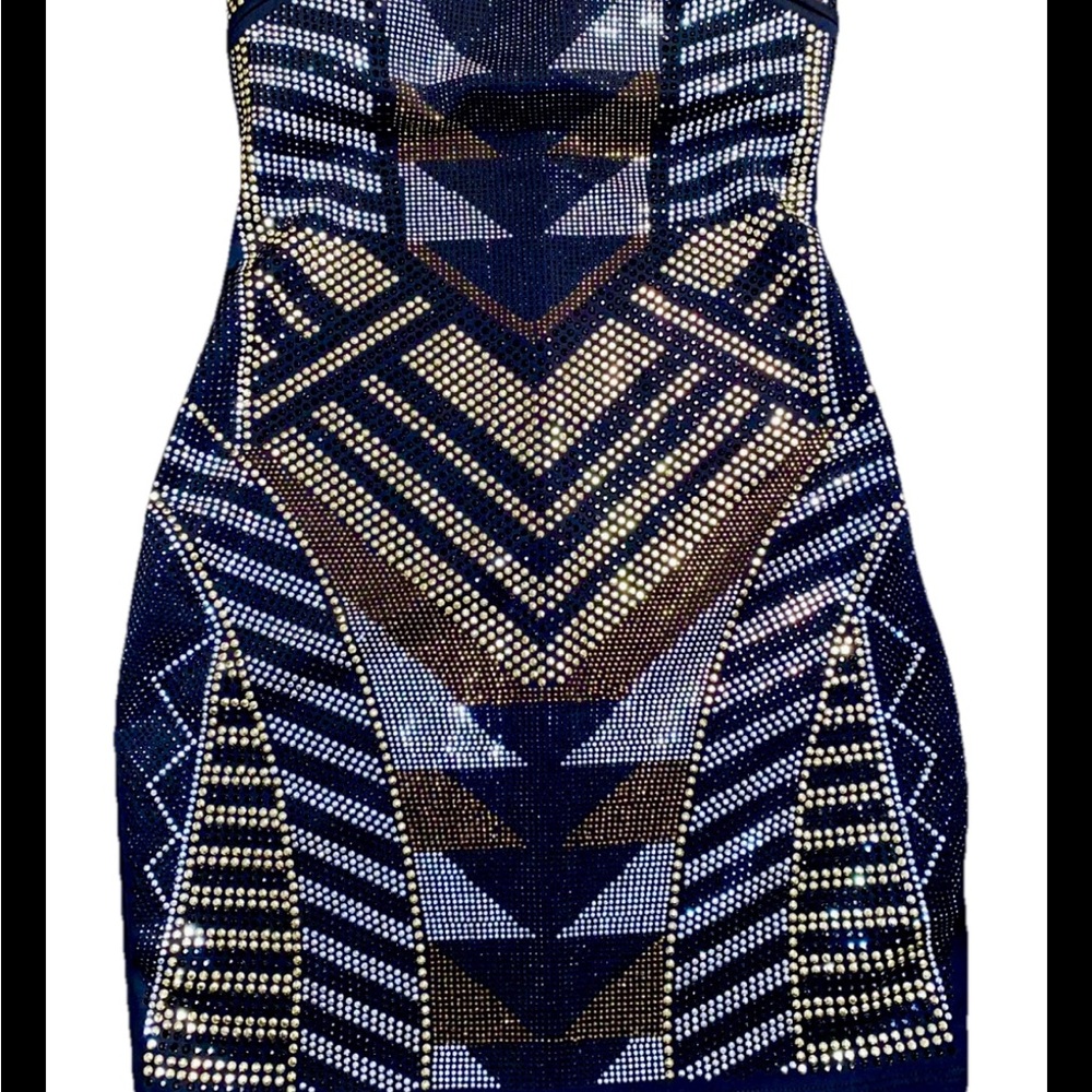 Crystal Doll Strapless Dress -Black, Silver and Gold Studded/ Geometric Size S - Picture 7 of 7